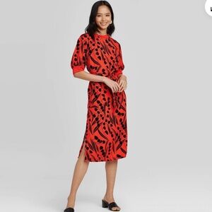 Who What Wear Floral Red & Black Midi Dress – Women's XS